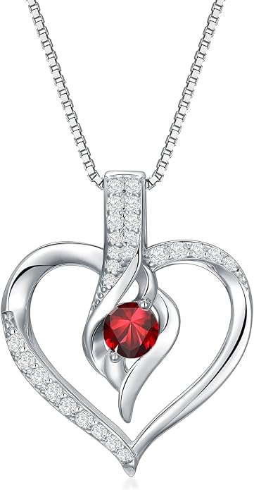 Birthstone Necklace Gifts for Women, 18K Gold-plated Sterling Silver Love Heart Necklace Durable Box Chain Women Jewelry Gifts for Her 20"