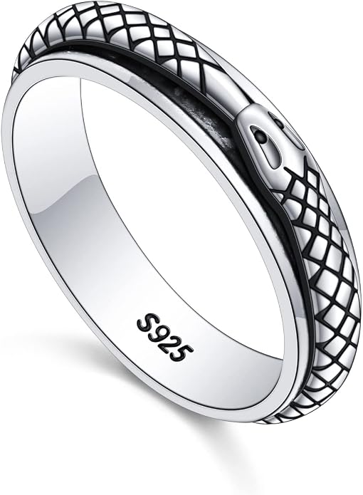 Alphm S925 Sterling Silver Spinner Fidget Anxiety Worry Relieving Boredom ADHD Autism Band Rings