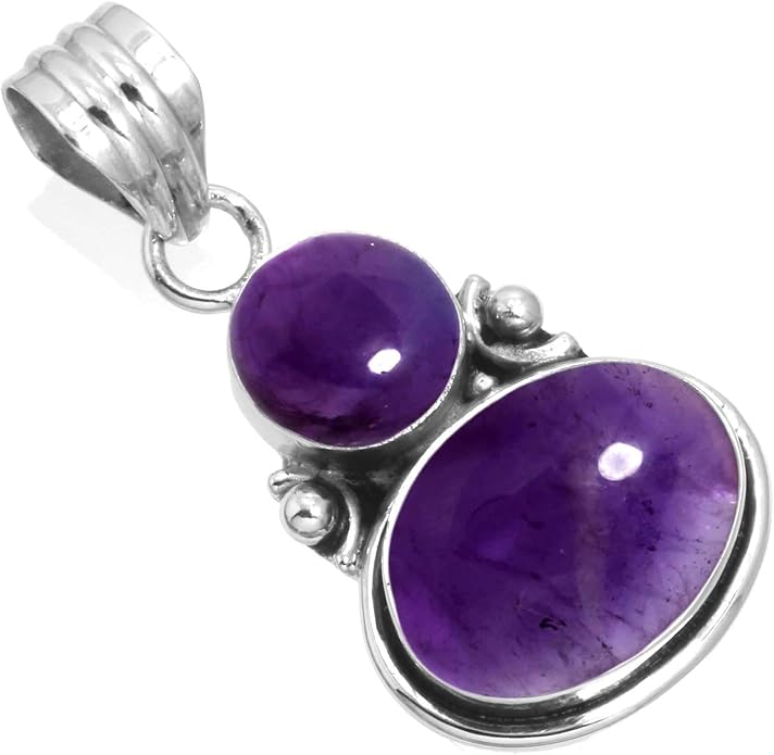 Handmade Genuine 925 Sterling Silver Pendant Necklace Natural Gemstone Crystal, Lapis, Onyx, Amber Oval Round Boho Jewelry For Women