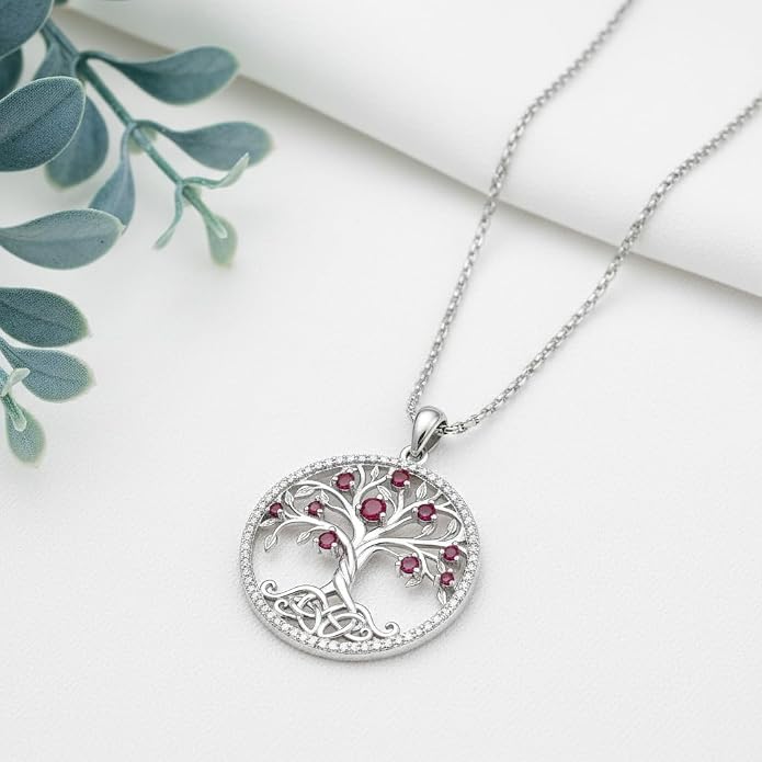 ONEFINITY Tree of Life Necklace 18k White Gold Plated Tree of Life Birthstone Pendant Necklace Birthstone Jewelry Anniversary Birthday Gifts for Women Men