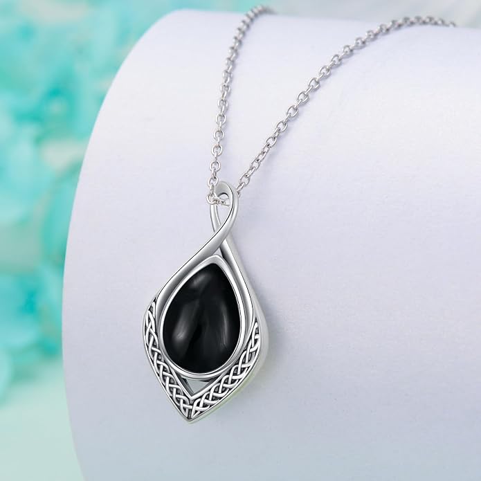 PELOVNY Celtic Knot Necklaces for Women 925 Sterling Silver Gemstone/Birthstone Teardrop Infinity Necklace Irish Celtic Pendant Jewelry Gifts for Mom Daughter Wife