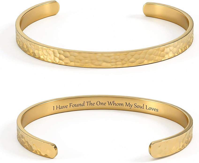 Inspirational Bible Verse Cuff Bracelet for Women, 18K Gold Plated Hammered Bangle, Christian Faith Jewelry Gift, Adjustable Non Tarnish