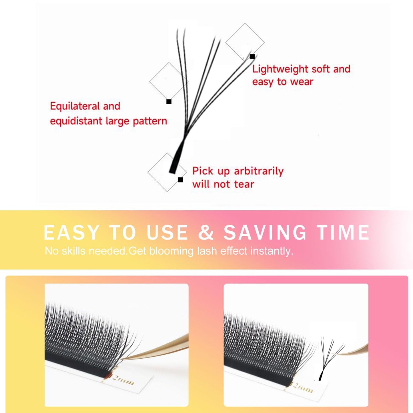 Lash Extensions Double Tips 3D Eyelash Extensions W Shape 0.07mm Thickness D Curl Mix 8-15mm Premade Fans Easy Fan Volume Matte Black Crisscross Eyelashes(W-3D-Double Tips-0.07-D,8-15mm Mix)