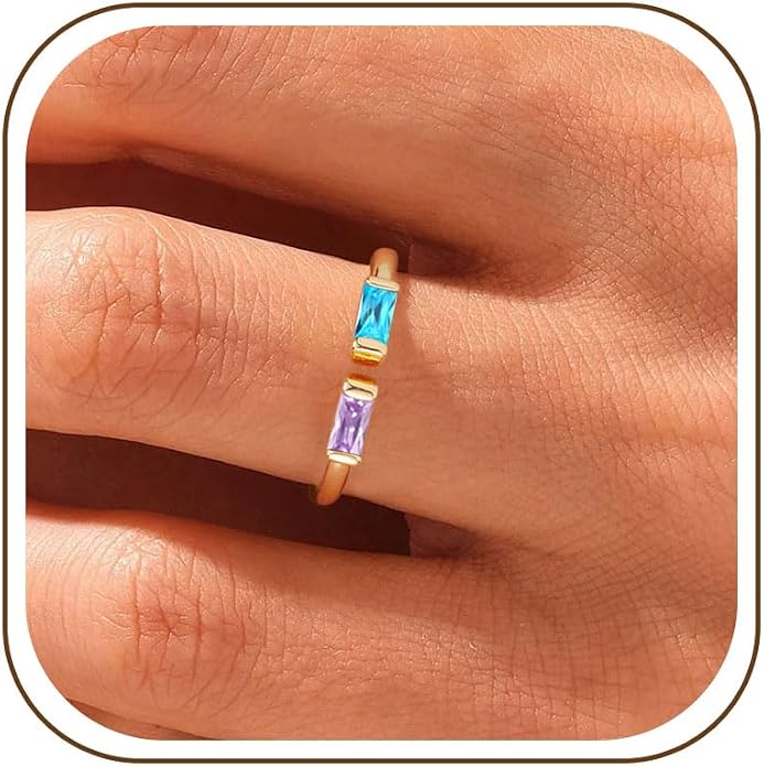 WFYOU Gold Birthstone Rings for Women - Non Tarnish Dainty 14K Gold Plated Stackable CZ Rings for Her & Couples - Personalized Jewelry Gift for Birthday