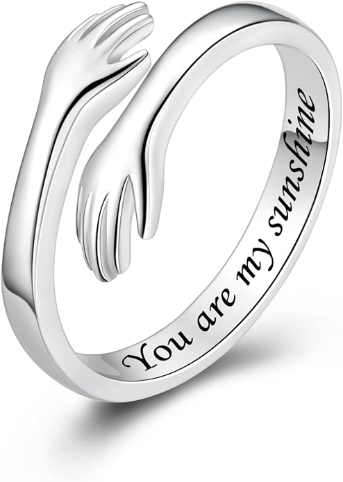 S925 Sterling Silver Hug Rings for Women Teen Girls Adjustable Ring for Granddaughter Daughter Hope Promise Friendship Hand Ring Jewelry for Birthday Graduation Christmas Mothers Day Valentines Gifts