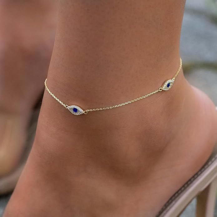 Rotnso Anklets for Women 14K Gold Silver Plated Ankle Bracelets Trendy Waterproof Boho Anklets Set Adjustable Dainty Cute Diamond Beaded Heart Non Tarnish Summer Beach Jewelry Gift