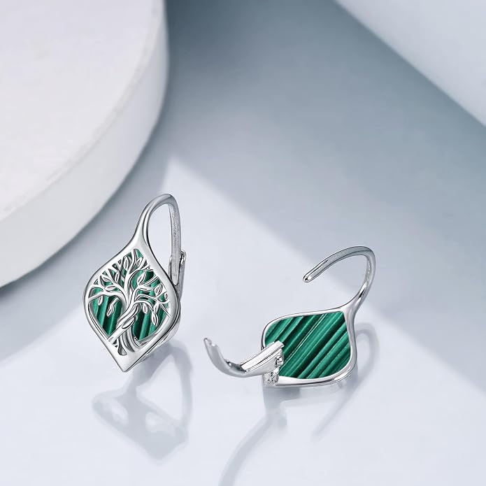 WINNICACA Leverback Earrings for Women 925 Sterling Silver Tree of Life Earrings Dangle Drop Turquoise Moonstone Moss Agate Heart Jewelry Gifts for Women Her Wife Anniversary Birthday Gifts
