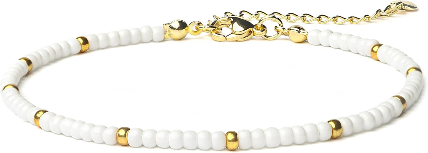 Starain Small Bead Anklets for Women Beach Foot Ankle Bracelet Cute Colorful Boho Beaded Anklets 8 inches