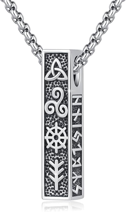 Viking Necklace for Men 925 Sterling Silver Rune Amulet Pendant Nordic Necklace Viking Jewelry Gift for Father Husband Son