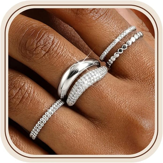 Florideco Stackable Rings for Women Non Tarnish 14K Gold Plated Chunky Rings Dainty Cubic Zirconia Thumb Ring Set Trendy Statement Dome Band Knuckle Promise Engagement Ring Size 6-10