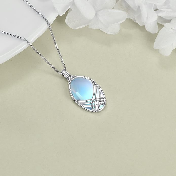 YAFEINI 925 Sterling Silver Moonstone Necklace Filigree Teardrop Pendant Necklace Jewelry for Women Girls
