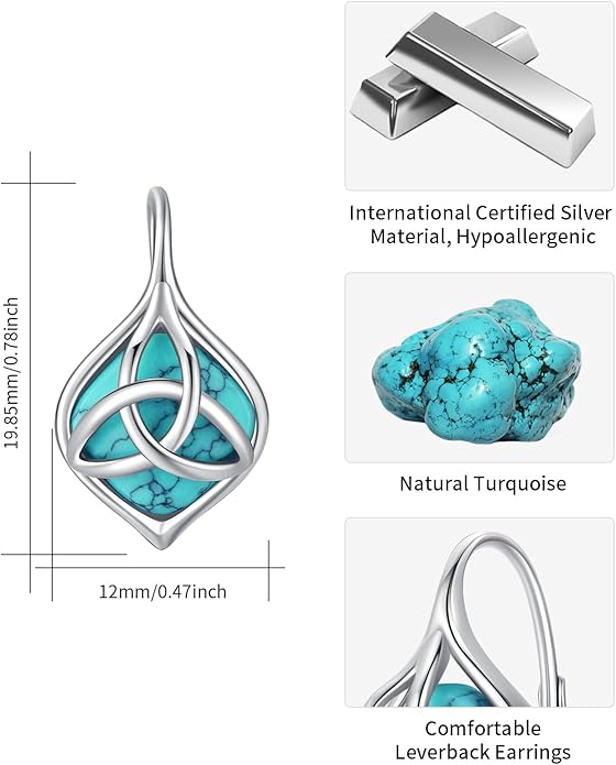 BDL Genuine Turquoise Jewelry for Women, Sterling Silver Earrings and Necklaces for Women, Leverback Dangle Drop Earrings Jewelry