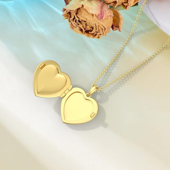 SOULMEET Personalized Silver Locket Necklace That Holds Pictures Photo Keep Someone Near to You, Memorial Custom Lockets Necklaces Letters Engraving for His Her