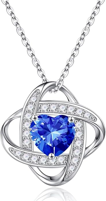 Iefil 925 Sterling Silver Love Knot Birthstone Necklace, Anniversary Birthday Gifts for Women, Jewelry Gift for Wife Mom Girlfriend Daughter