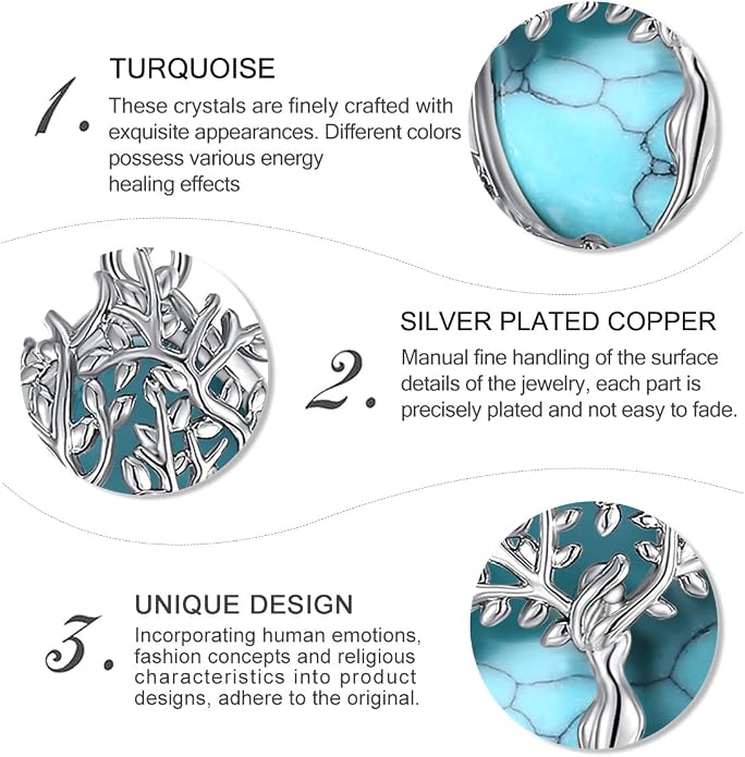 Vito Tree of Life Necklace for Women Men, Silver Plated Copper Teardrop Moonstone/Obsidian/Turquoise/Amethyst/Malachite Crystal Tree Necklace Protection Energy Amulet Jewelry Gift for Mom Wife, 20+2"