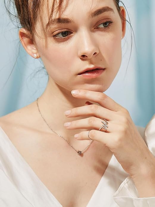 SILVERCUTE S925 Initial Rings, Adjustable Size 6-12 Statement Alphabet Letter A-Z Jewelry Personalized Twisted Initials Rings Sterling Silver Stacking Ring for Women