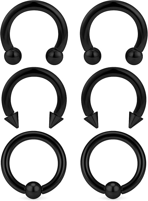 00G 0G 2G 4G 6G 8G 10G 12G 14G 16G Septum Rings Silver Black Surgical Steel Heavy Gauges Earrings Stretching kit Eyebrow Lip Septm Nose Rings Helix Tragus Daith Rook Earrings Hoops 10mm-19mm