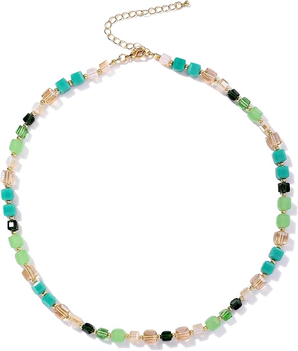 LALAPPLE Colorful Beaded Gemstone Necklace for Women, Boho Rainbow Bead Choker with Natural Stone Crystal Beads, Handmade Summer Beach Necklace Jewelry