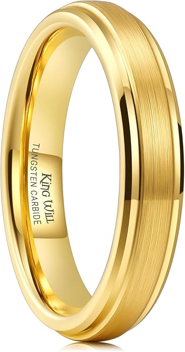 King Will Tungsten Carbide Wedding Band for Men Women-4/6/8mm Width 14K Gold Plated Tungsten Wedding Ring Matte Brushed & High Polished Style Comfort Fit Wedding Band Size 6-14