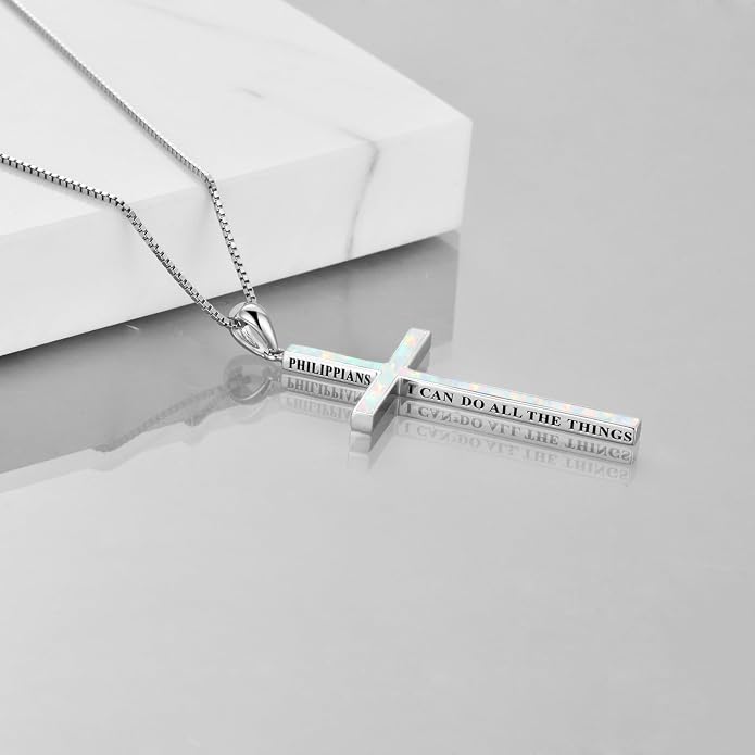 POPLYKE Cross Necklace 925 Sterling Silver Philippians 4:13 I Can Do All The Things Inspirational Necklace Gifts for Women Men 20+2''
