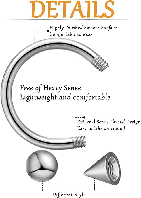 Jexine 120 Pcs 5G Septum Rings Surgical Horseshoe Rings Stainless Steel Piercing Jewelry for Women Men Cartilage Tragus Earrings Body Jewelry Acrylic, Multi Styles 10 mm