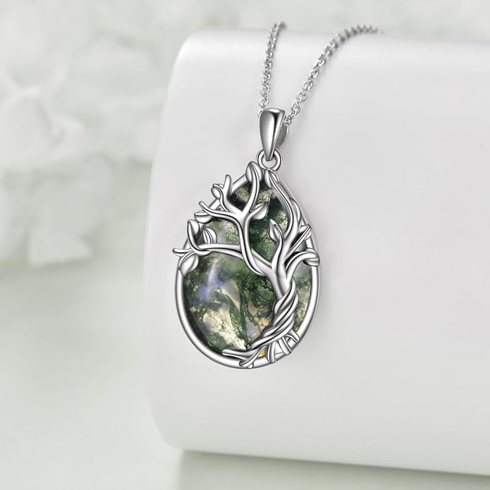 POPLYKE Sterling Silver Gemstone Teardrop Pendant Necklace Crystal Jewelry for Women