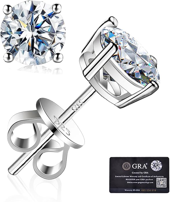 Moissanite Stud Earrings GRA 925 Sterling Silver Earrings for Men 18K White Gold Plating Earrings for Women,wedding earrings(0.3Ct-4Ct)