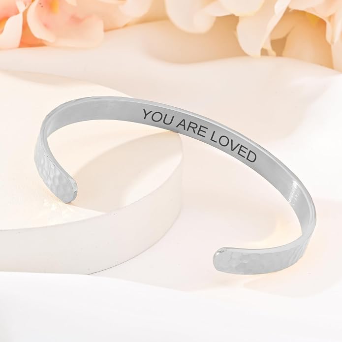 Inspirational Bible Verse Cuff Bracelet for Women, 18K Gold Plated Hammered Bangle, Christian Faith Jewelry Gift, Adjustable Non Tarnish