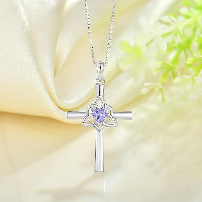 Celtic Cross Necklace 925 Sterling Silver Necklace for Women Birthstone Necklace Jewelry Gifts for Christmas Birthday or Anniversary Birthday