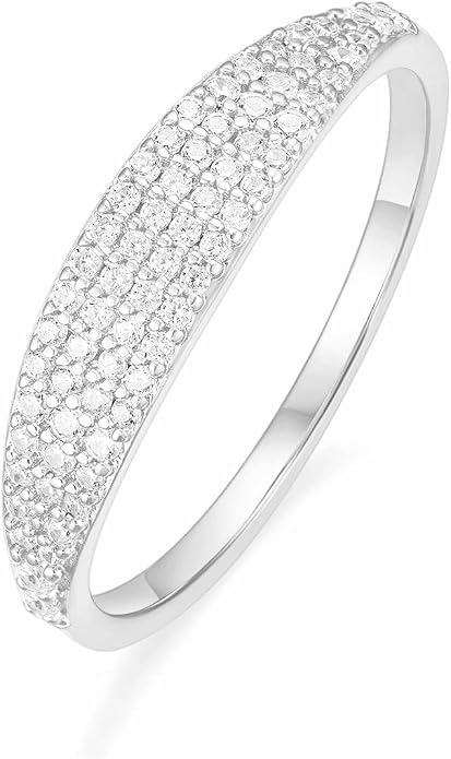 Mameloly Wedding Bands for Women 14K Gold Plated Slim Signet Ring Stackable Pave Cubic Zirconia Dainty CZ Engagement Rings for Her Size 3-12