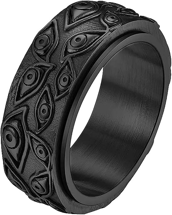 Men's Stainless Steel Eye of God Ring Band All Seeing Eye Spinner Rings Black Silver Vintage Jewelry Size 5 to 14