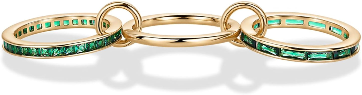 PAVOI 14K Gold Plated Interlocking Ring for Women - Chunky Connected Bands Interlock Stackable Rings for Women - Trendy Cubic Zirconia Two Tone Interlocked Multi-Band Statement Jewelry