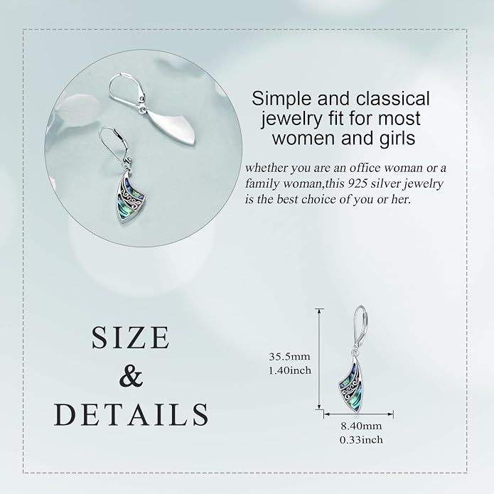 Abalone Shell Dangle Drop Earrings for Women 925 Sterling Silver Filigree Bohemian Earrings Jewelry Gift