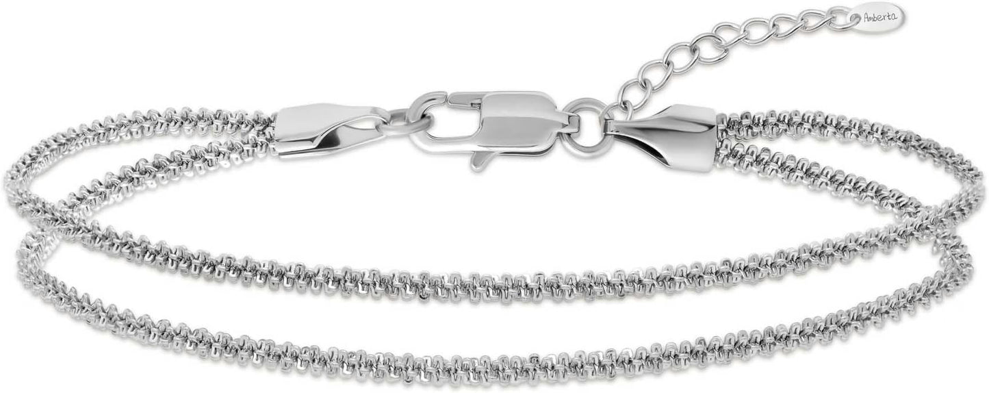 Amberta Silver Gold Waterproof Ankle Bracelets for Women | Boho Layered Anklets for Women | Summer Jewelry, Adjustable Ankle Chain Beaded Rope Heart
