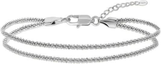 Amberta Silver Gold Waterproof Ankle Bracelets for Women | Boho Layered Anklets for Women | Summer Jewelry, Adjustable Ankle Chain Beaded Rope Heart