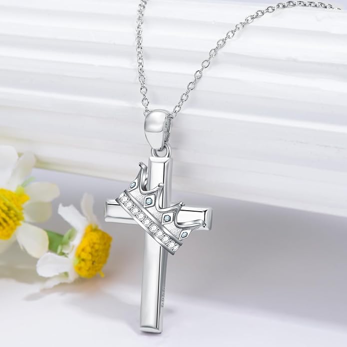 Cross Necklace for Women 925 Sterling Silver Crucifix Pendant Christian Cross Jewelry for Women Men