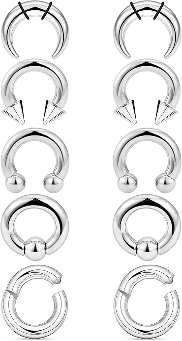 Septum Rings 16G 14G 12G 10G 8G 6G 4G 2G Surgical Steel Septum Stretching Kit Septum Pincher Tapers Gauge Kit Nose Ring Hoop Horseshoe Helix Tragus Daith Rook Piercing Jewelry for Women Men