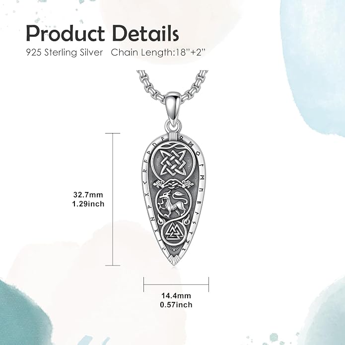 Viking Necklace 925 Sterling Silver Viking Rune Letter Pendant Norse Jewelry Gifts for Men Father