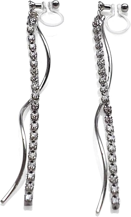 Comfortable Stick Invisible Clip On Earrings Gold Dangle Long Waved Threader Bar Clip-On Non Pierced Earrings Silver For Women,…