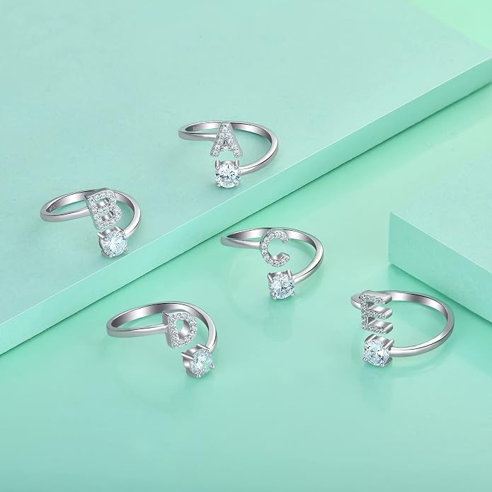 STARCHENIE Adjustable Initial Ring for Women 925 Sterling Silver Letters A-Z 26 Alphabet Rings Size 7