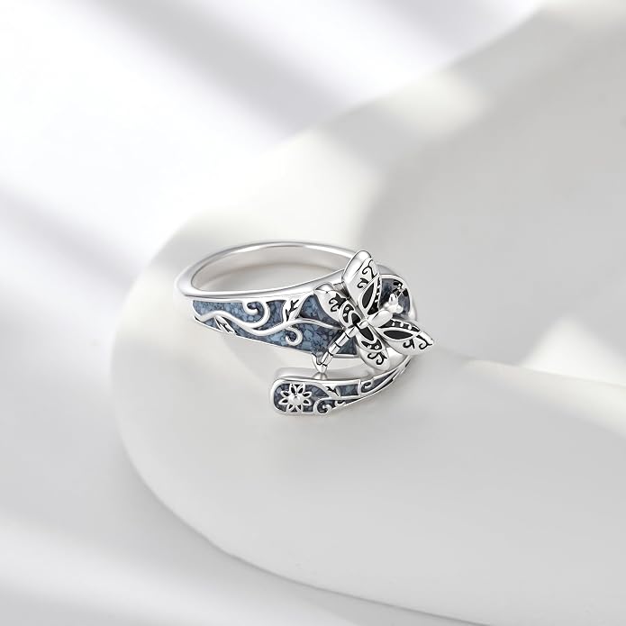 SNOWELLE Turquoise Spoon Rings S925 Sterling Silver Turquoise Adjustable Ring Jewelry Gift for Women Men