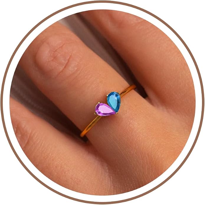 Birthstone Rings for Women, Non Tarnish Gold Rings 2026 Graduation Gifts Birthday Gift Trendy Teen Girl Stuff Dainty 14K Plated Adjustable CZ Stacking Promise Ring Anniversary Jewelry for Friend Sister Girlfriend Daughter