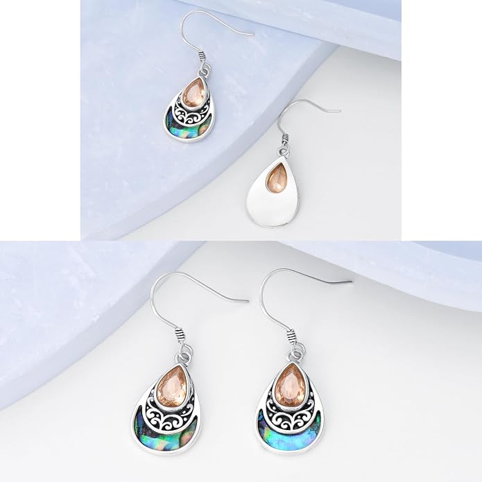 PELOVNY 925 Sterling Silver Filigree Dangle Earrings Hypoallergenic Abalone/Cubic Zirconia/Moonstone Earrings Vintage Jewelry Christmas Birthday Gifts for Women Mom Her
