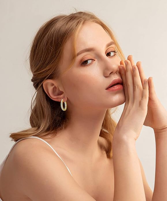 CiNily Sterling Silver/Rose Gold/Yellow Gold Plated Hoop Earrings 20mm,Multicolor Opal Small Hoop Earrings for Women Girls Hypoallergenic Jewelry for Sensitive Ears Gemstone Earrings