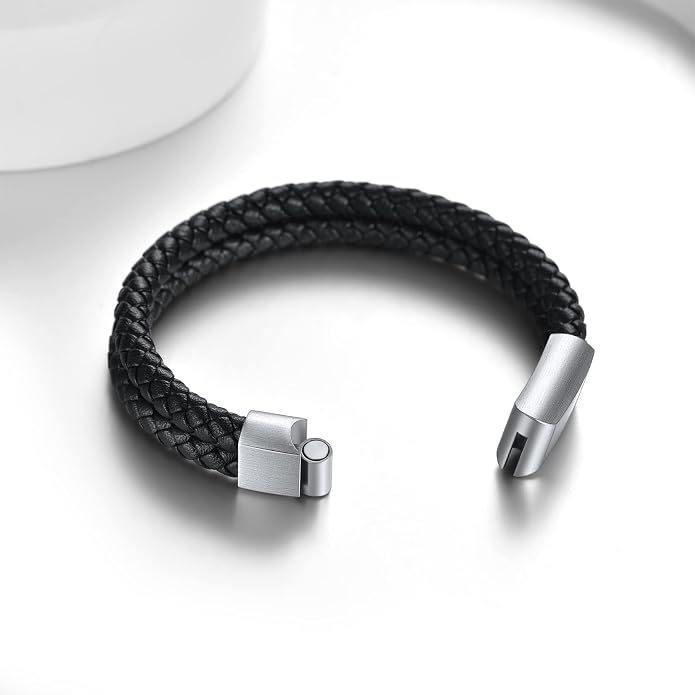 ChainsHouse Mens Wrap Braided Leather Black Bead Bracelets Bangles, Vintage Star of David/Wing Skull/Templar Cross Genuine Leather Bracelet, Customize Available, Size 7.5/8.3/9.0 Inch, Send Gift Box
