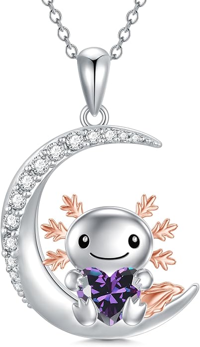 PROESS Animal Birthstone Necklace 925 Sterling Silver Otter/Axolotl/Hippo/Elephant/Dachshund/Monkey/Red Panda Pendant Necklace Animal Birthstone Jewelry Gifts for Women