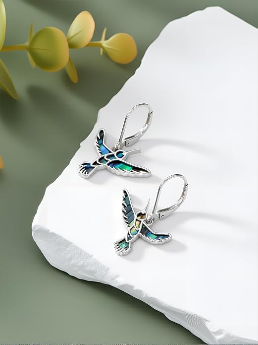 Hummingbird Earrings 925 Sterling Silver Abalone Shell Bird Dangle Earrings Hummingbird Jewelry Gifts for Women