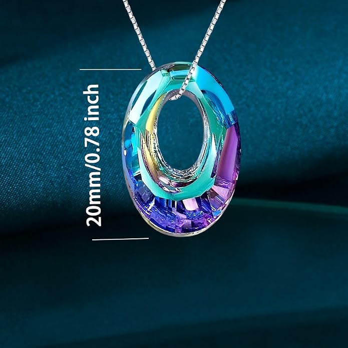 Oval Crystal Necklace S925 Sterling Silver Oval Austrian Crystal Pendant