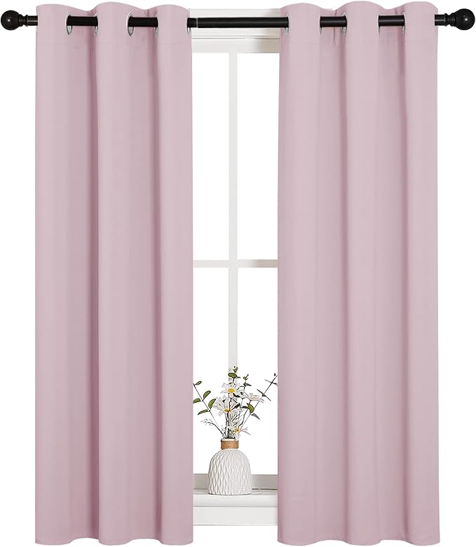 NICETOWN Blackout Curtain Panels for Girls Room, Nursery Essential Thermal Insulated Solid Grommet Top Blackout Drapes (Baby Pink=Lavender Pink, 1 Pair, 29 x 45 Inch)