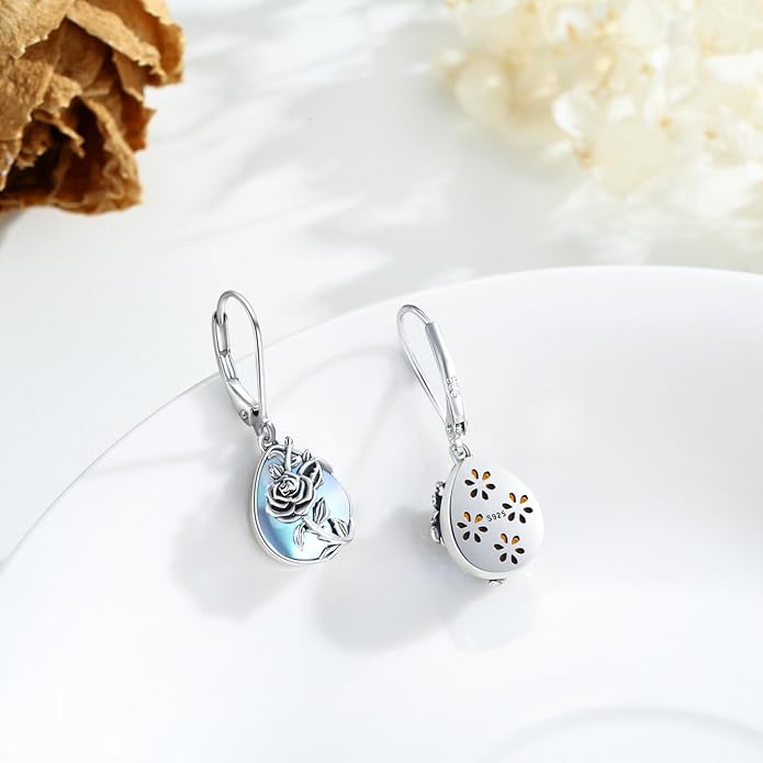 Flower Earrings 925 Sterling Silver Flower Teardrop Leverback Dangle Earrings Jewelry Gifts for Women Girls